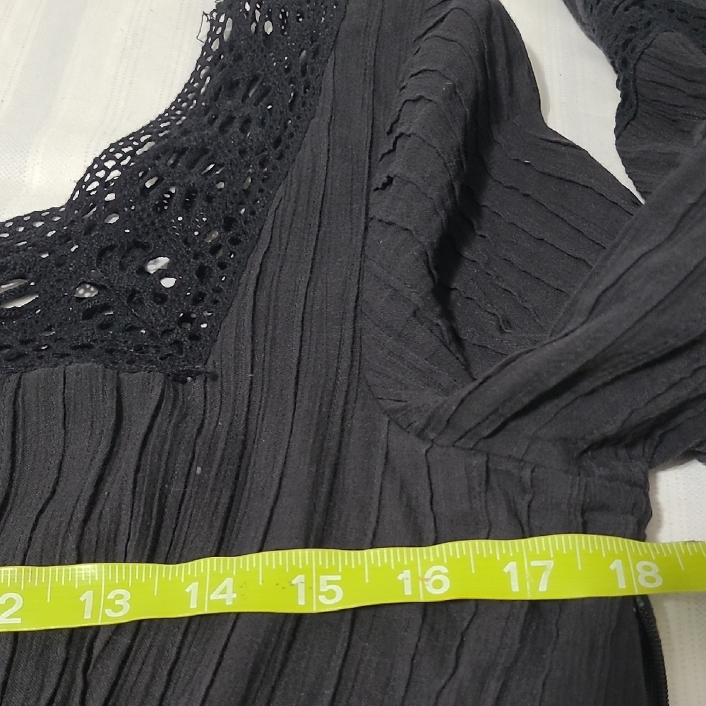 SPENCER JEREMY BLACK LACE TRIM BLACK DRESS 100% COTTON SQUERE NECK LINE A SZ 12 - Picture 7 of 14